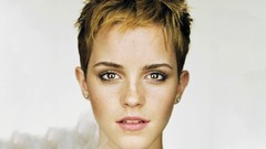 Woman white background faces Actress brown eyes short hair 