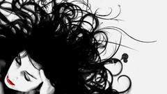 Woman white background faces black hair