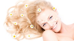 Woman white background faces blondes smiling models