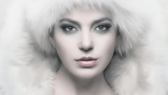 Woman white background faces fur clothing fur hats