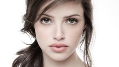 Woman white background faces green eyes brunettes models Agatha 