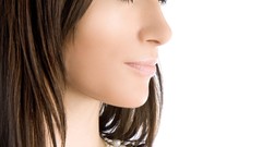 Woman white background faces hairstyle long hair blue eyes 