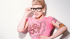 Woman white background fashion blondes tattoos girls with 