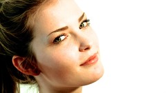 Woman white background green eyes