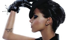 Woman white background hats earrings tattoos brunettes singers 