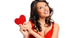 Woman white background Hearts red dress smiling brunettes