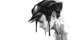 Woman white background horns monochrome artwork