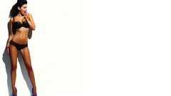 Woman white background lingerie brunettes bra bikini panties 