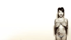 Woman white background monochrome asians tattoos panties 