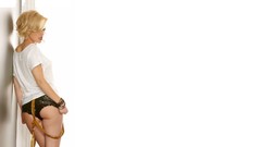 Woman white background shirts blondes panties