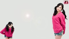 Woman white background Shorts asians models pigtails black hair 