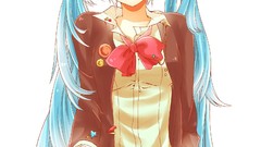 Woman white background skirts blue hair blue eyes hatsune miku 