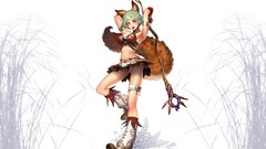 Woman white background staff animal ears tails foxes yamashita 