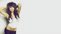 Woman white background tank tops brunettes models alie layus 