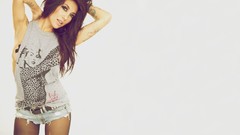 Woman white background tattoos brunettes pantyhose models alie 