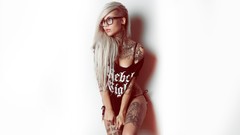 Woman white background tattoos girls with glasses Sara Fabel