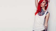 Woman white background tattoos redheads Simple Background
