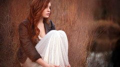 Woman white dress models redheads Leather Jacket