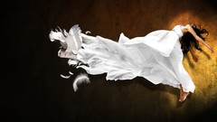 Woman white dress Owls artwork