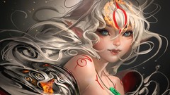 Woman white hair artwork Amaterasu sakimichan fantasy art Okami