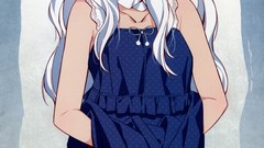 Woman white hair blush long hair anime girls bandages type-moon 