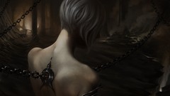 Woman white hair chains short hair fantasy art