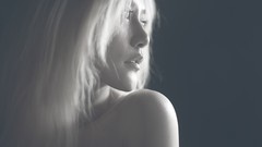 Woman white hair faces asians Simple Background topless