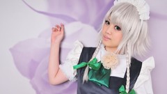 Woman white hair maids braids bangs touhou izayoi sakuya 