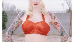 Woman white hair pale tattoos models colored hair pinups 