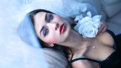 Woman white roses faces