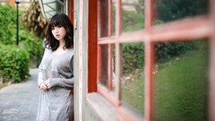 Woman windows asians bangs window panes