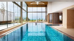 Woman windows tiles swimming pools