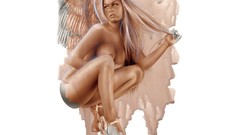 Woman wings angels artwork boobs fantasy art high heels
