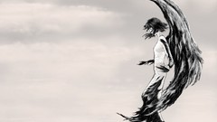 Woman wings angels artwork fantasy art grayscale