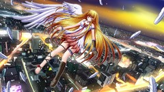 Woman wings Anime dress blondes cities anime girls