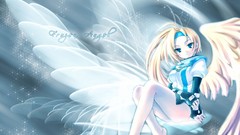Woman wings Anime sitting blondes anime girls blue eyes ecchi