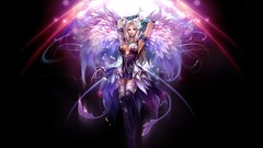 Woman wings black background stockings cleavage artwork video 