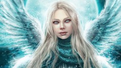 Woman wings blondes angels blue eyes fantasy art