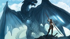 Woman wings Dragons blood Corpse armor Swords artwork fantasy 