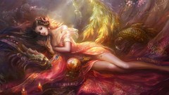 Woman wings Dragons Candles paintings Chinese brunettes fantasy 