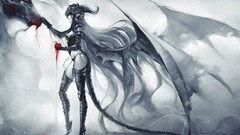 Woman wings Dragons horns Warriors artwork fantasy art