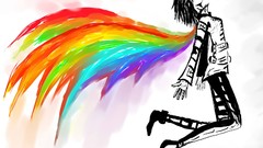 Woman wings drawings multicolor rainbows