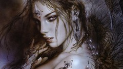 Woman wings faces piercings artwork luis royo fantasy art