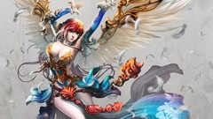 Woman wings feathers angels cleavage artwork fantasy art Simple 