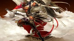 Woman wings flying Swords closed eyes artwork video games