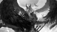 Woman wings horns monochrome angels artwork