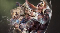 Woman wings horns staff red eyes masks artwork fantasy art