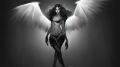 Woman wings monochrome demons artwork fantasy art