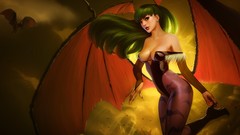 Woman wings morrigan green hair artwork boobs Darkstalkers 