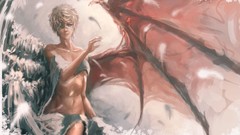 Woman wings short hair artwork fantasy art long ears